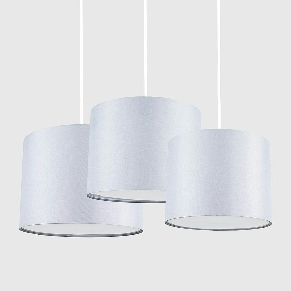 image 1 of ValueLights 3 Pack Modern Grey Drum Pendant Ceiling Light Shades With Diffusers