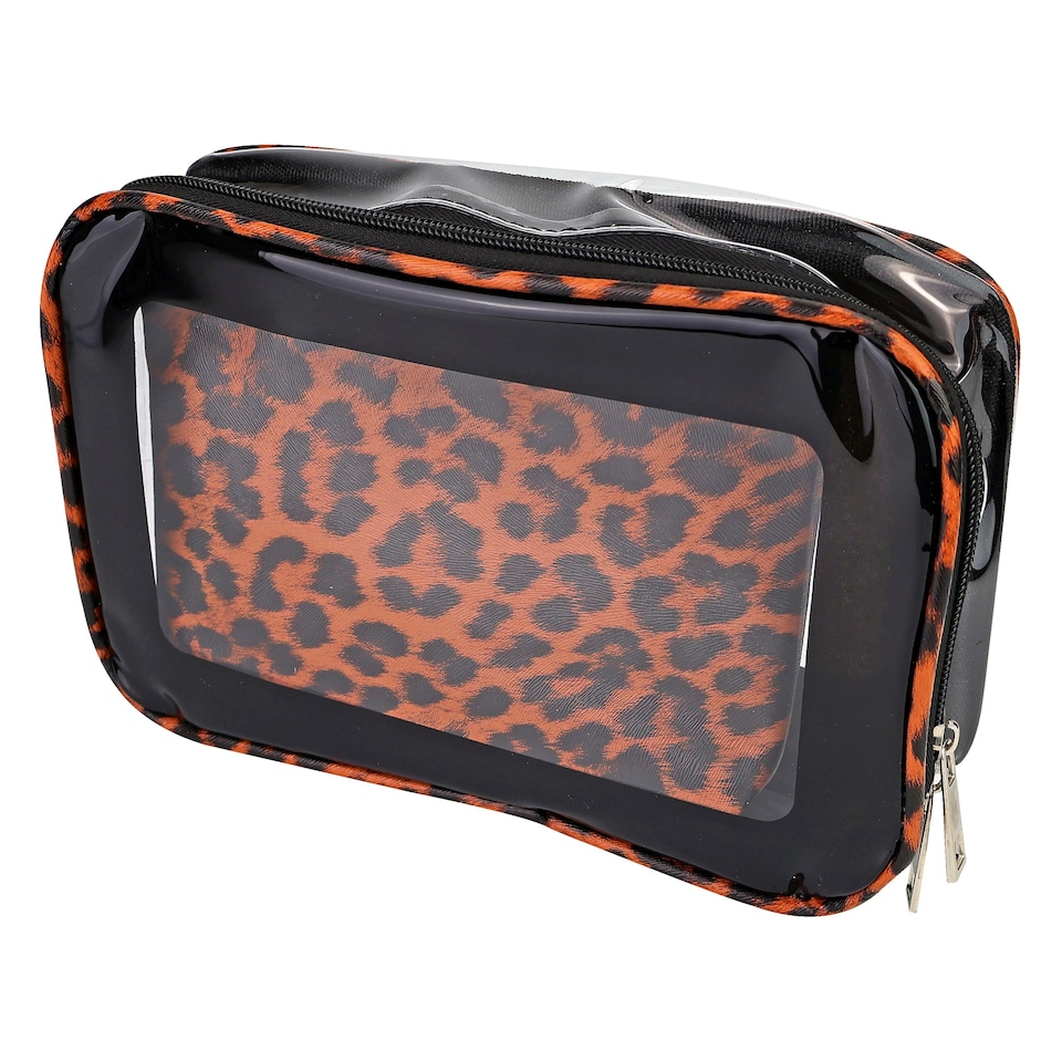 image 1 of 3 Piece Ladies Cosmetic Bag Set Leopard Print Makeup Toiletry Travel Bags