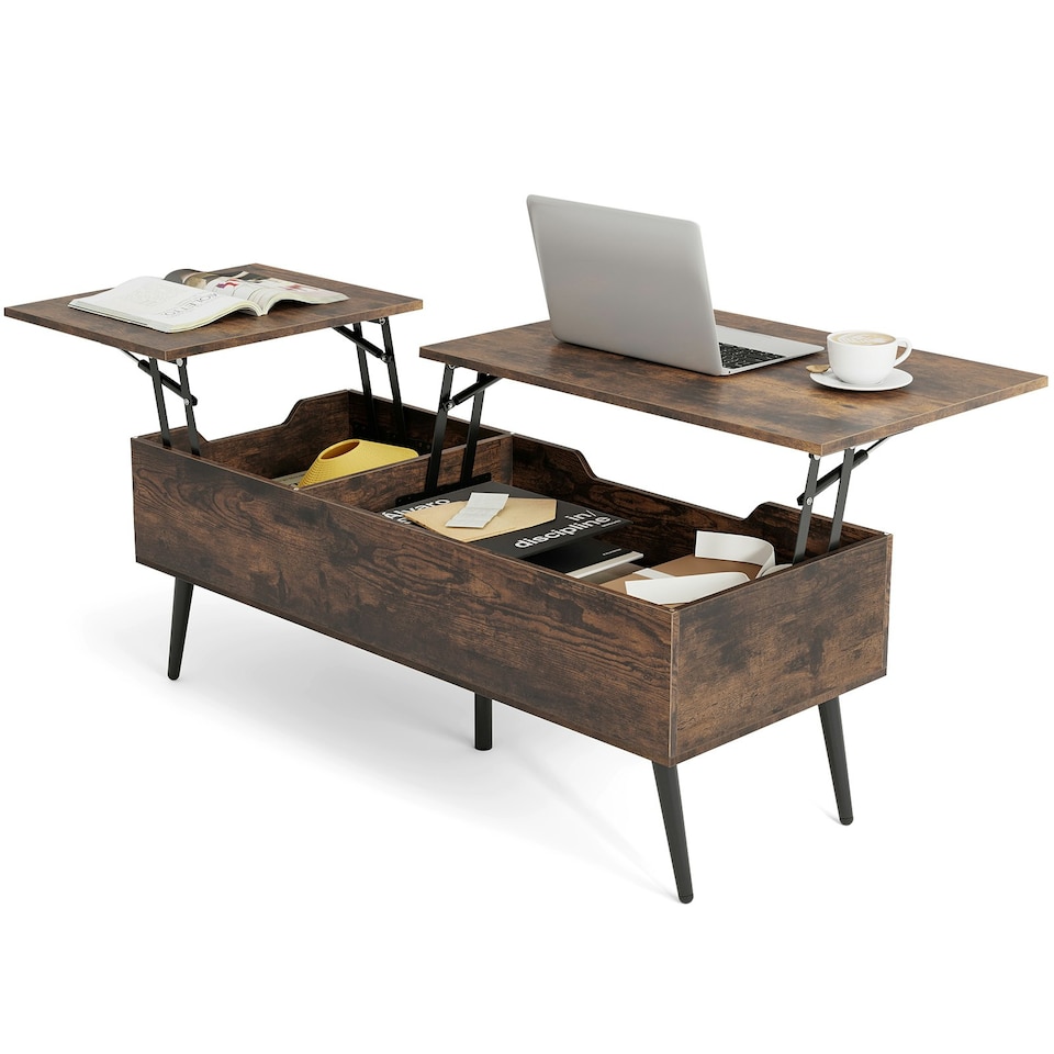 image 1 of COSTWAY Lift Top Coffee Table w/Storage Compartments Brown Brown