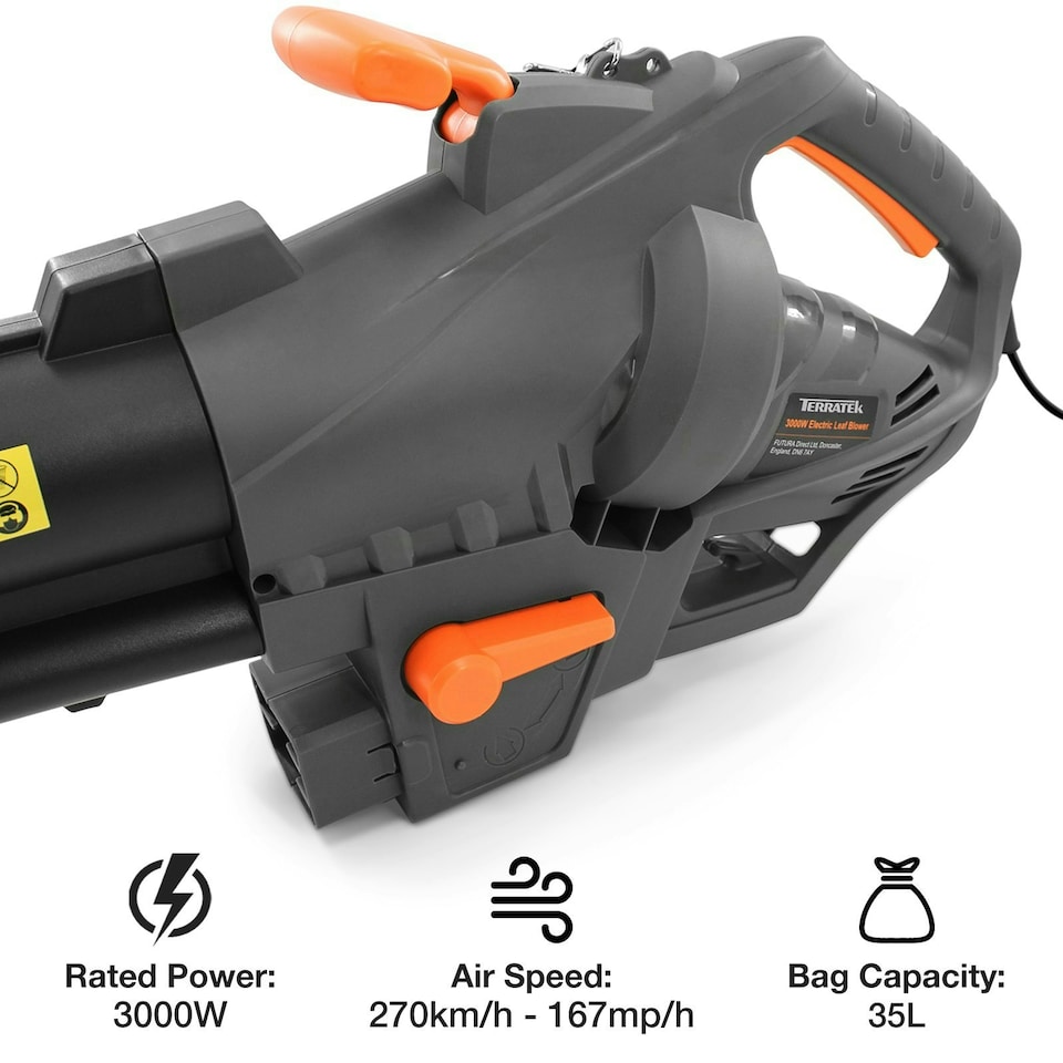 image 1 of Terratek 3000W Corded Leaf Blower & Vacuum | Grey | Grey | 1
