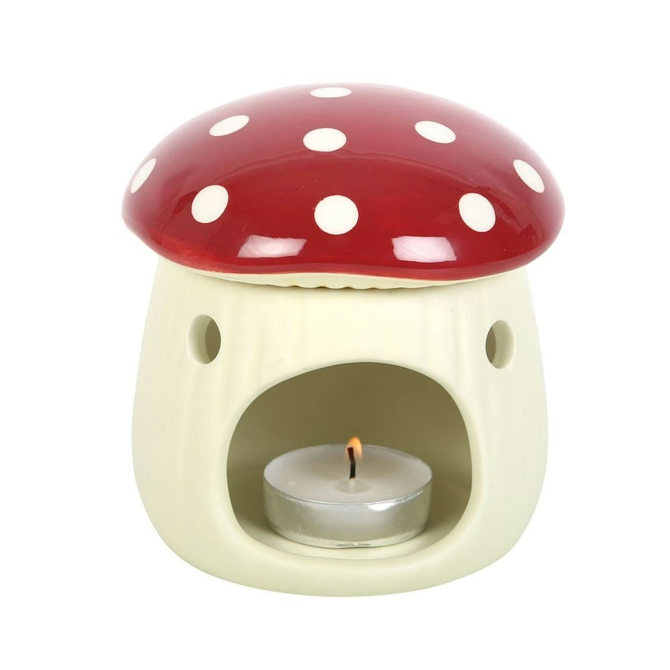 image 1 of Something Different Mushroom Oil Burner - Cream/Red - One Size