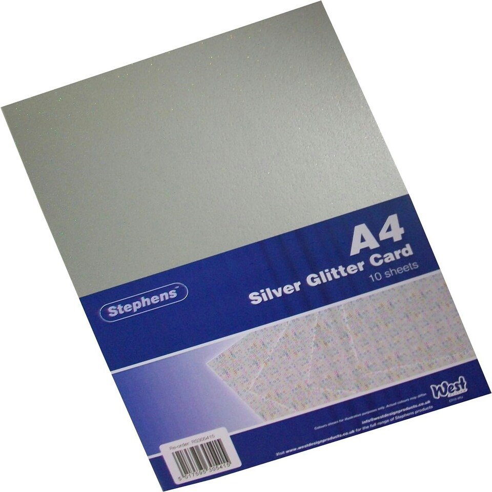 image 1 of Stephens Board Glitter Silver 220gsm, 10 Sheets, Silver, A4