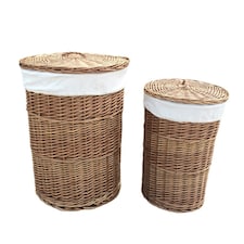 Set of 2 Light Steamed Round Laundry Baskets with White Lining | White | White