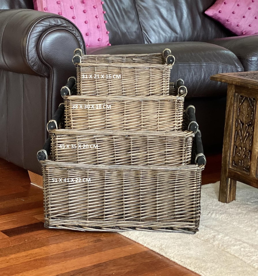 image 1 of Kitchen Log Fireplace Wicker Storage Basket With Handles Xmas Empty Hamper Basket Brown Medium 38 x 30 x 18 cm | Brown | Brown