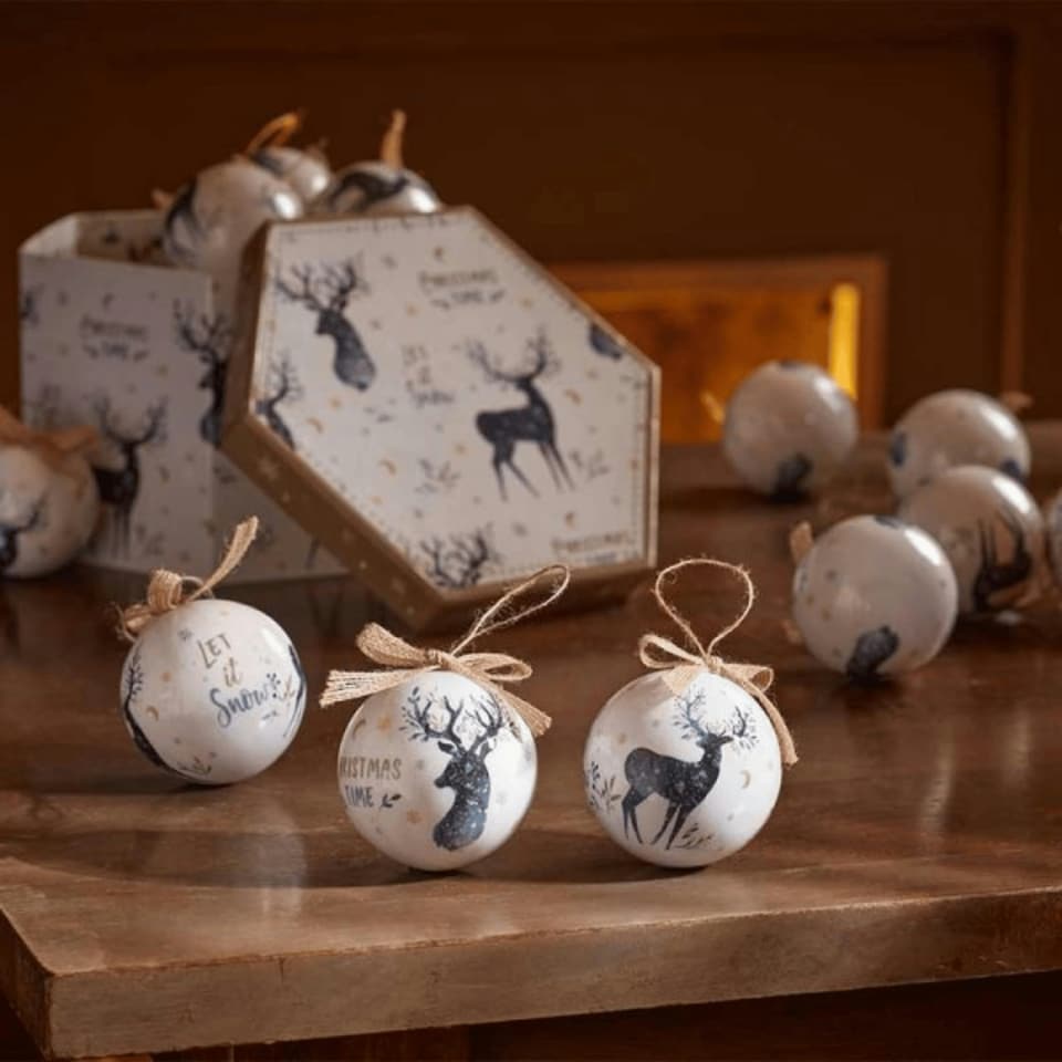image 1 of Set of 14 Traditional Vintage Christmas Stags Tree Baubles