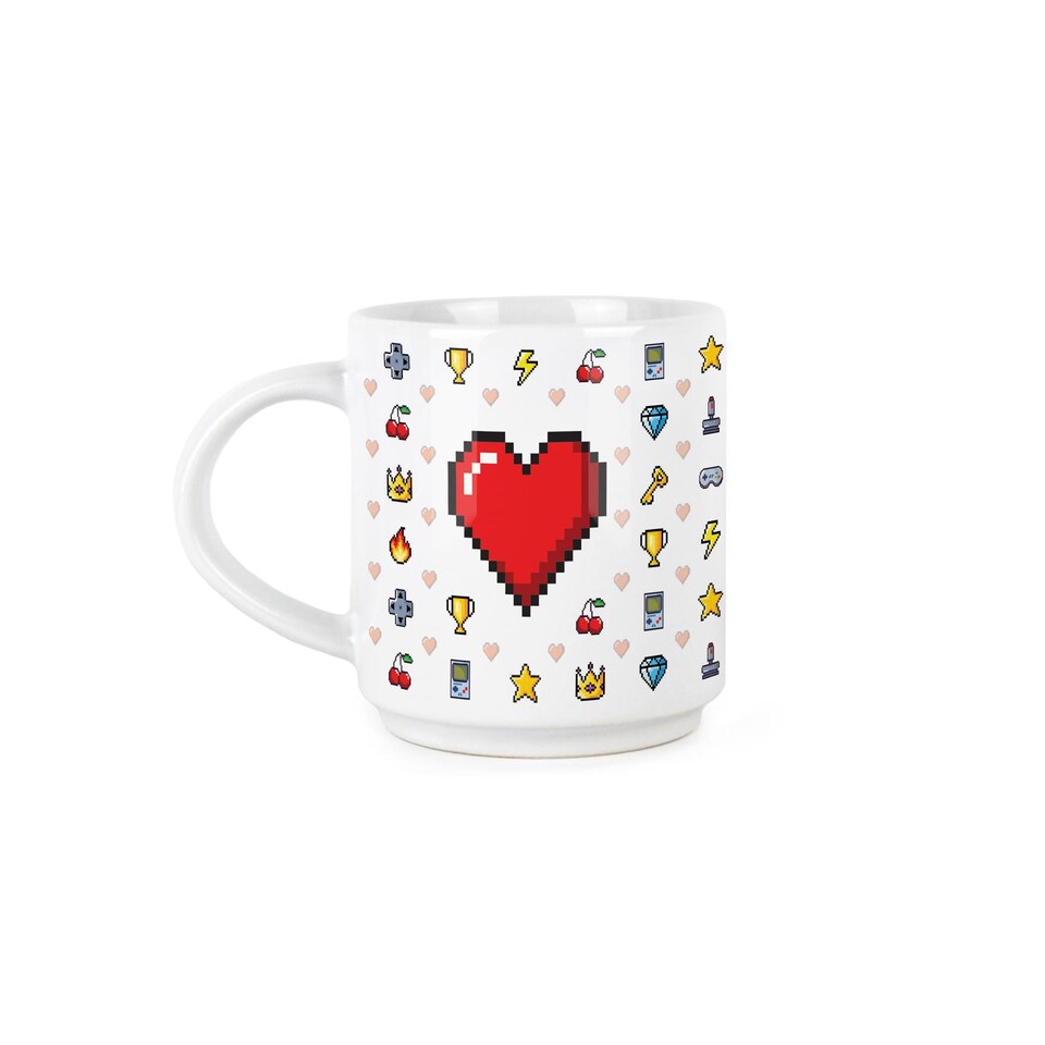image 1 of Retro Player 1 & Player 2 Stacking Mug Set - Arcade Gaming Drinkware Gift | White
