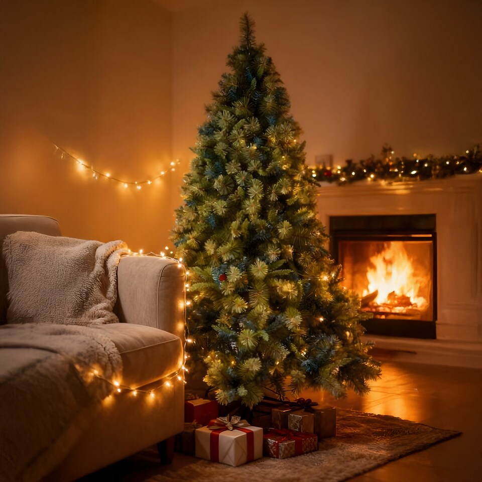 image 1 of 6FT Kentucky Pine Green Pencil Needle Tips Plain Bushy Artificial Christmas Tree | Green | Green