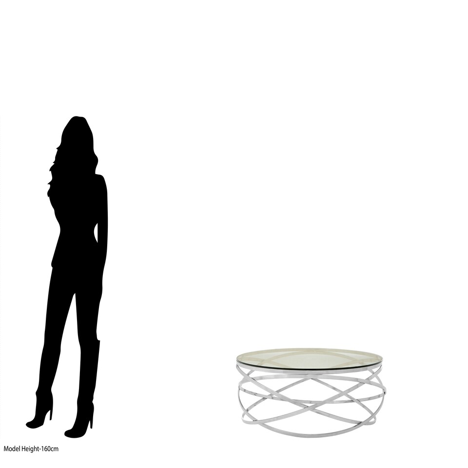 image 1 of Allure Round Silver Swirl Base Coffee Table Silver