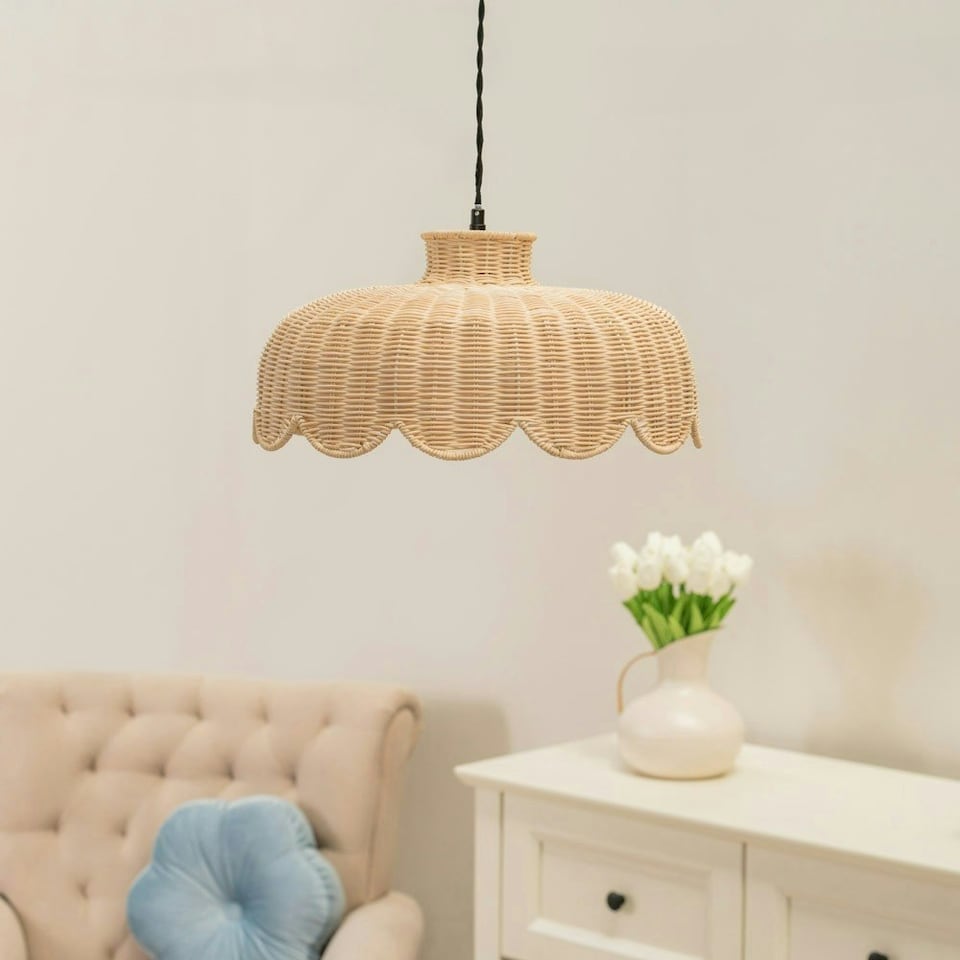 image 1 of ValueLights Neveah Rattan Natural Tapered Ceiling Pendant Shade | Brown