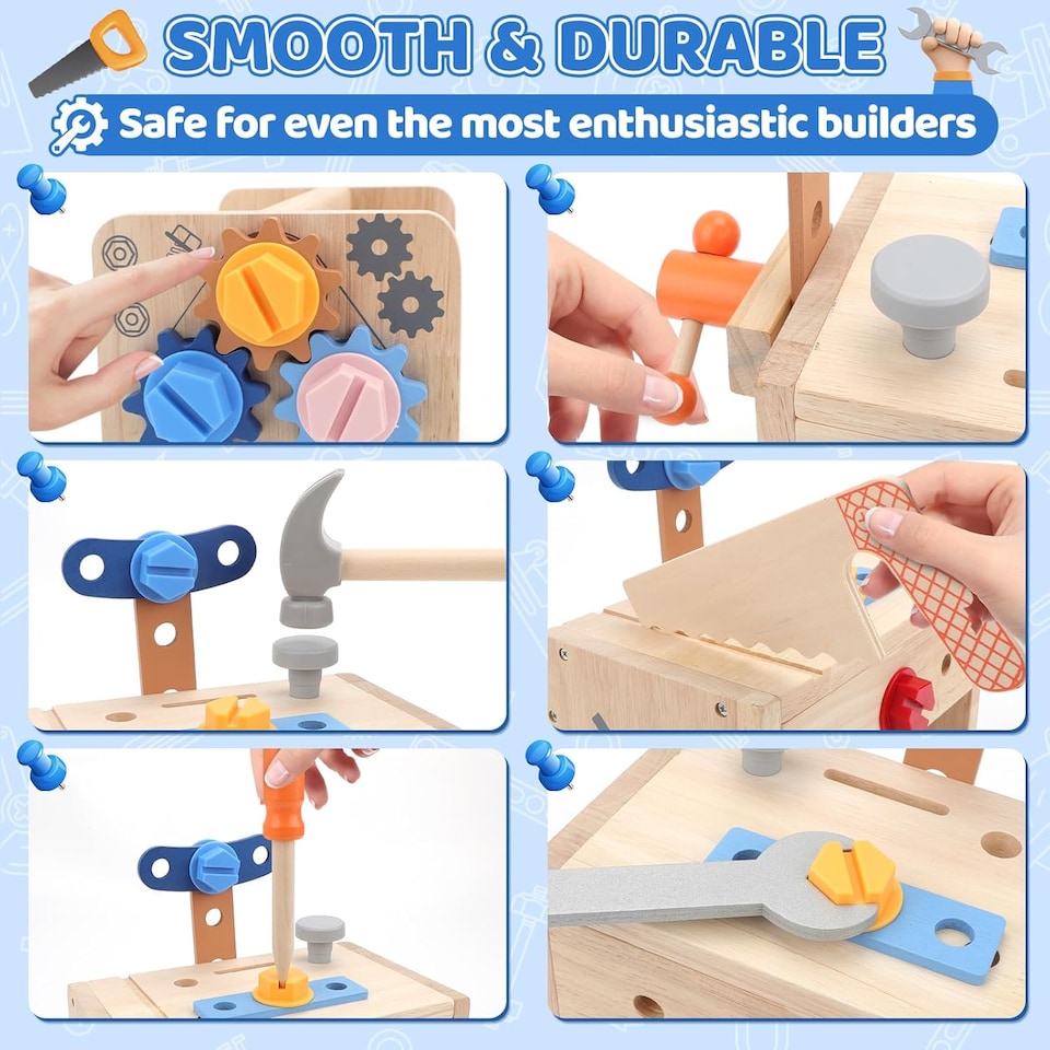 image 1 of Wooden Kids Tool Set – 37-Piece Montessori Construction Play Kit with Portable Suitcase Educational Role Play Toy for Ages 3–12