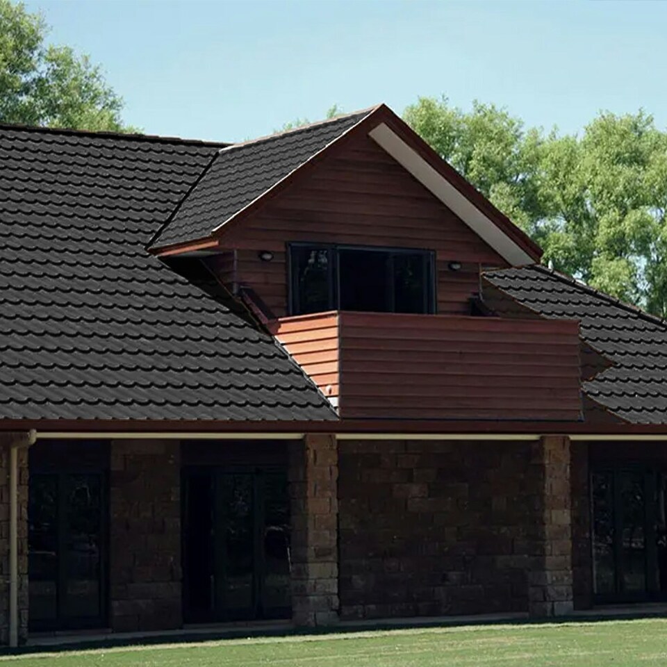 image 1 of Living and Home Tudor Tile Stone Coated Metal Roofing Shingles 5pcs | Black