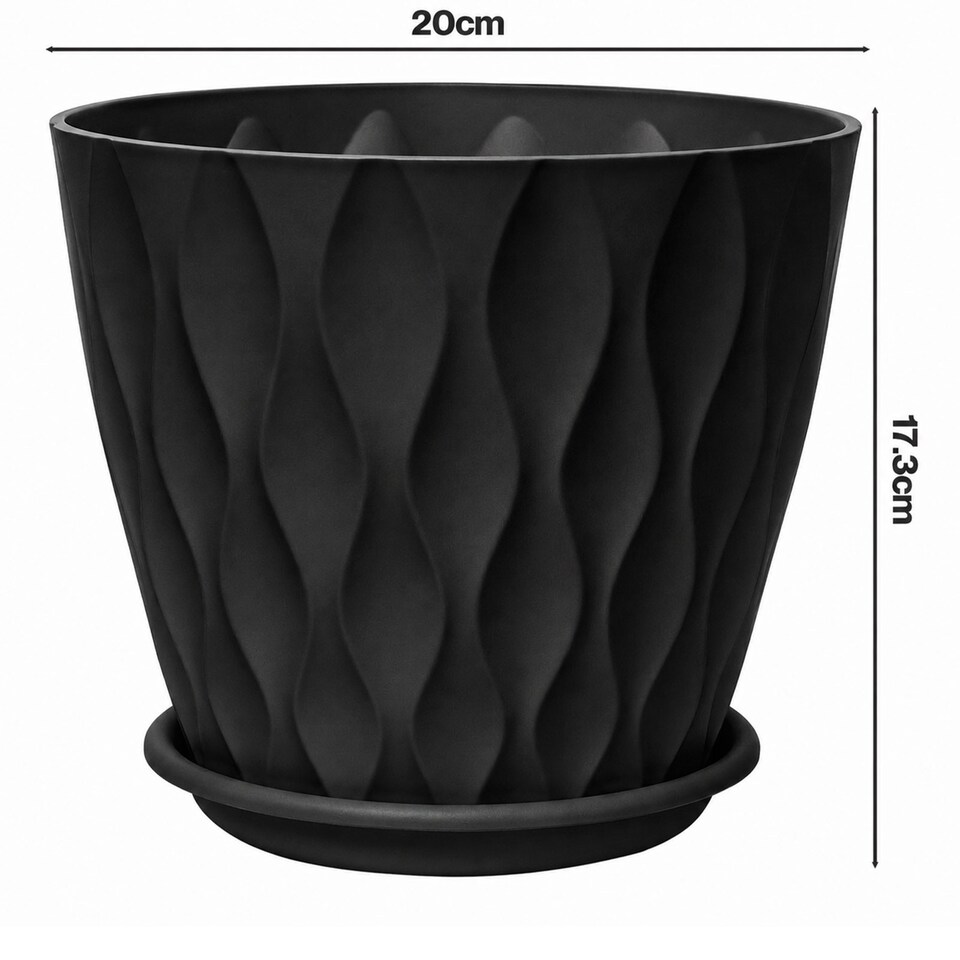 image 1 of TOQUE Plant Pots,5Pc 20cm Plant Pots Indoor,Drainage,PP Plastic,Black