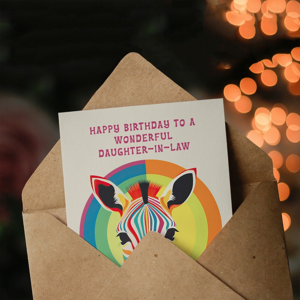 image 1 of Fun Rainbow Stripes Bauhaus Bright Funky Daughter in Law Birthday Card