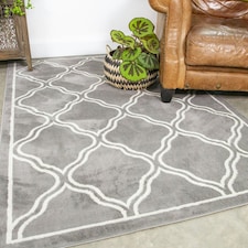 KUKOON Grey Modern Trellis Bordered Living Area Rug 120cm x 170cm | Grey