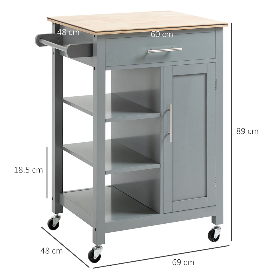 image 1 of HOMCOM Compact Kitchen Trolley Utility Cart on Wheels with Open Shelf & Storage Drawer for Dining Room, Kitchen, Grey