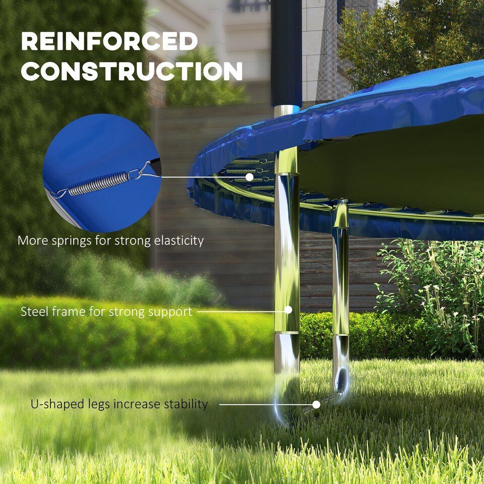 image 1 of SPORTNOW 8ft Outdoor Trampoline with Safety Enclosure Net, Blue