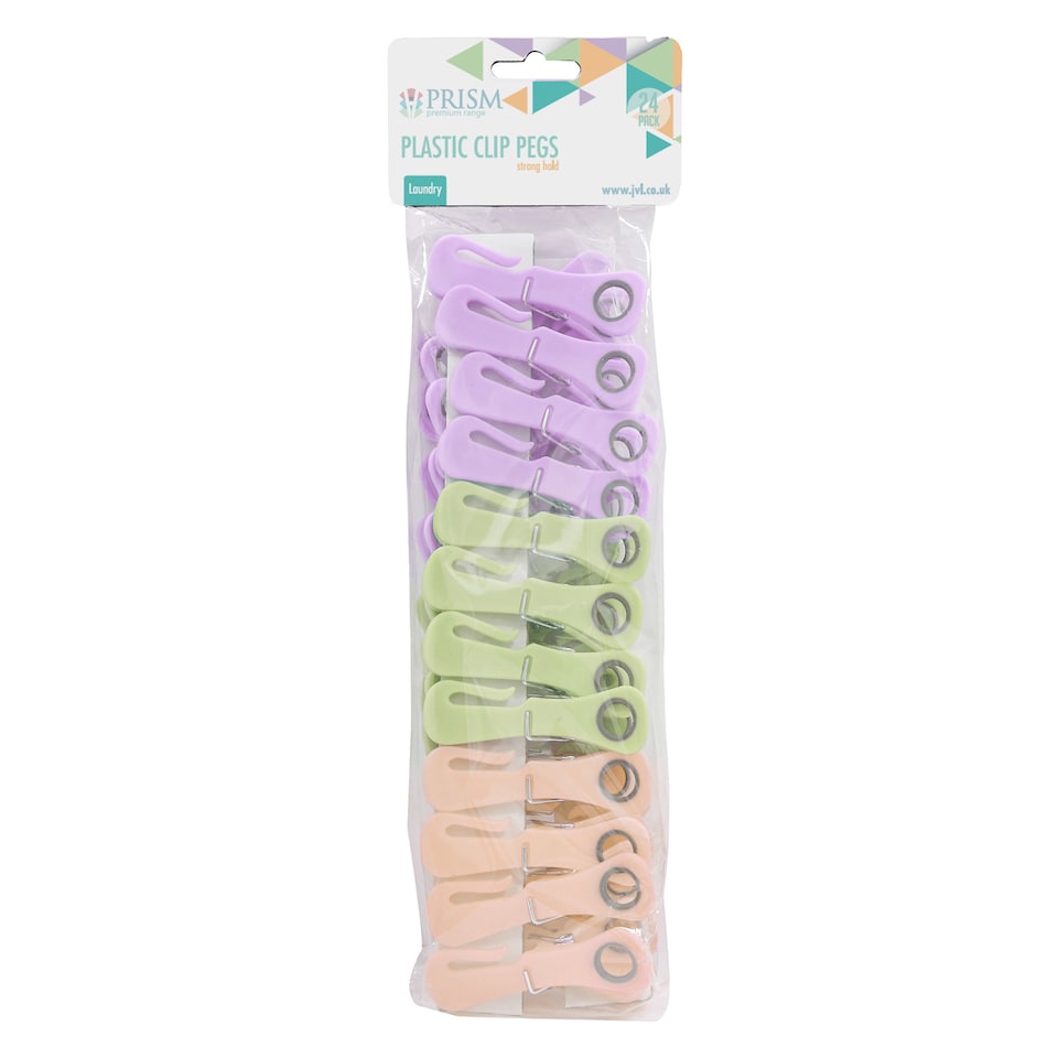 image 1 of JVL Grey Peg Basket with 48 Plastic Clip Clothes Pegs, Assorted Colours