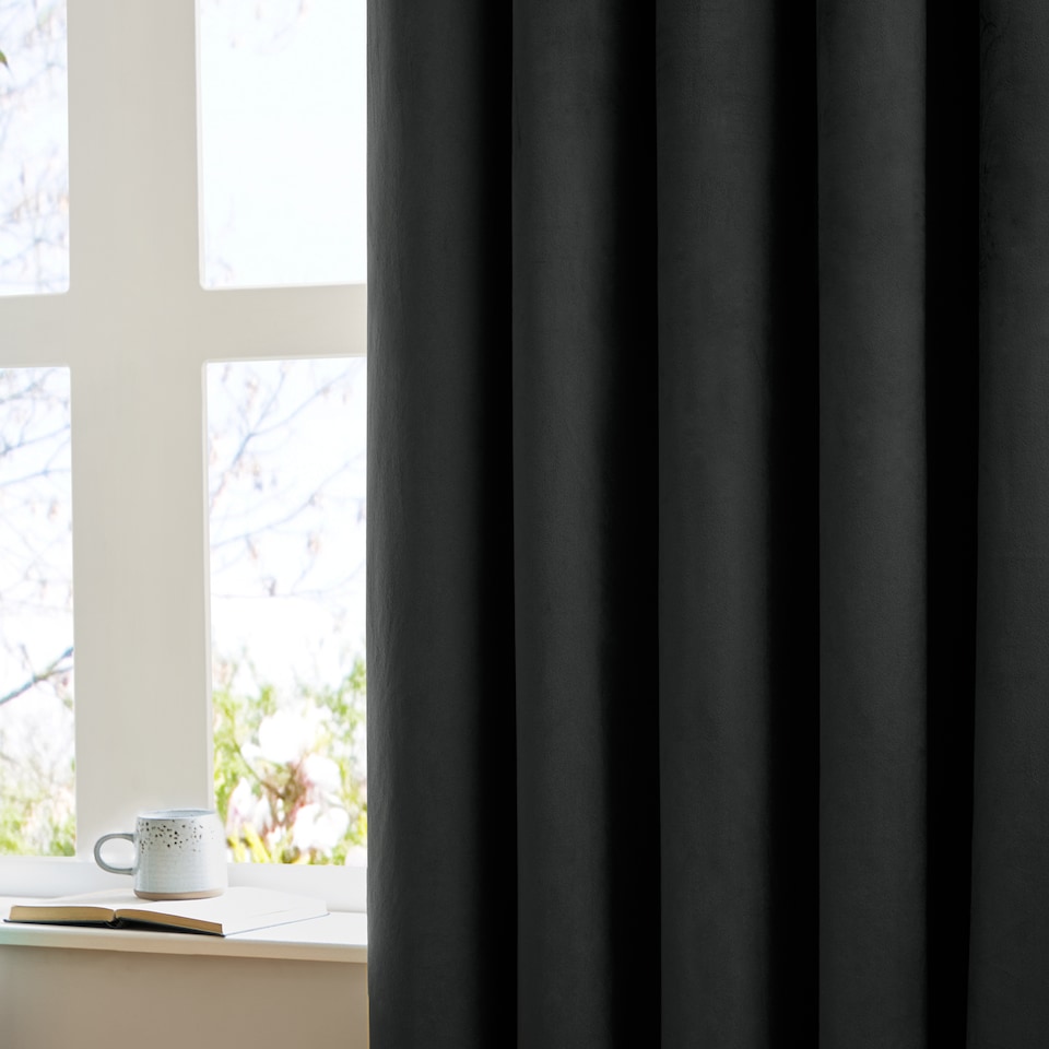 image 1 of furn. The Ultimate Velvet Blackout Pencil Pleat Curtain Pair, Black, (W)229x (D)183cm | Black | Black | One Size