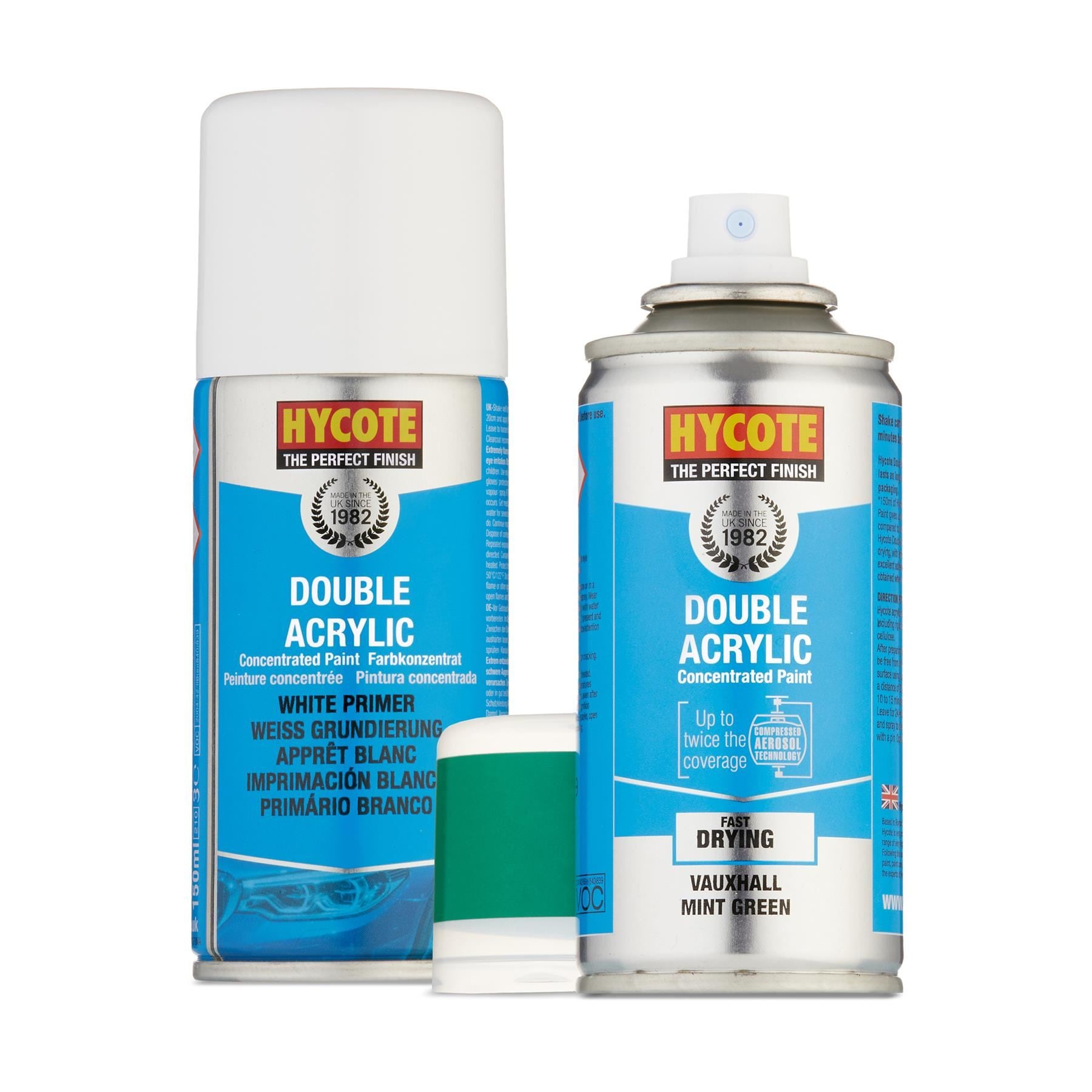 Hycote Spray Paint Double Acrylic Vauxhall Mint Green 150ml + White Primer Kit