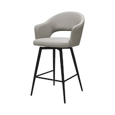 Bentley Designs - Sterling 180° Return Swivel Barstool With Black Sand Powder Coated Legs - Light Grey Faux Leather (Single)