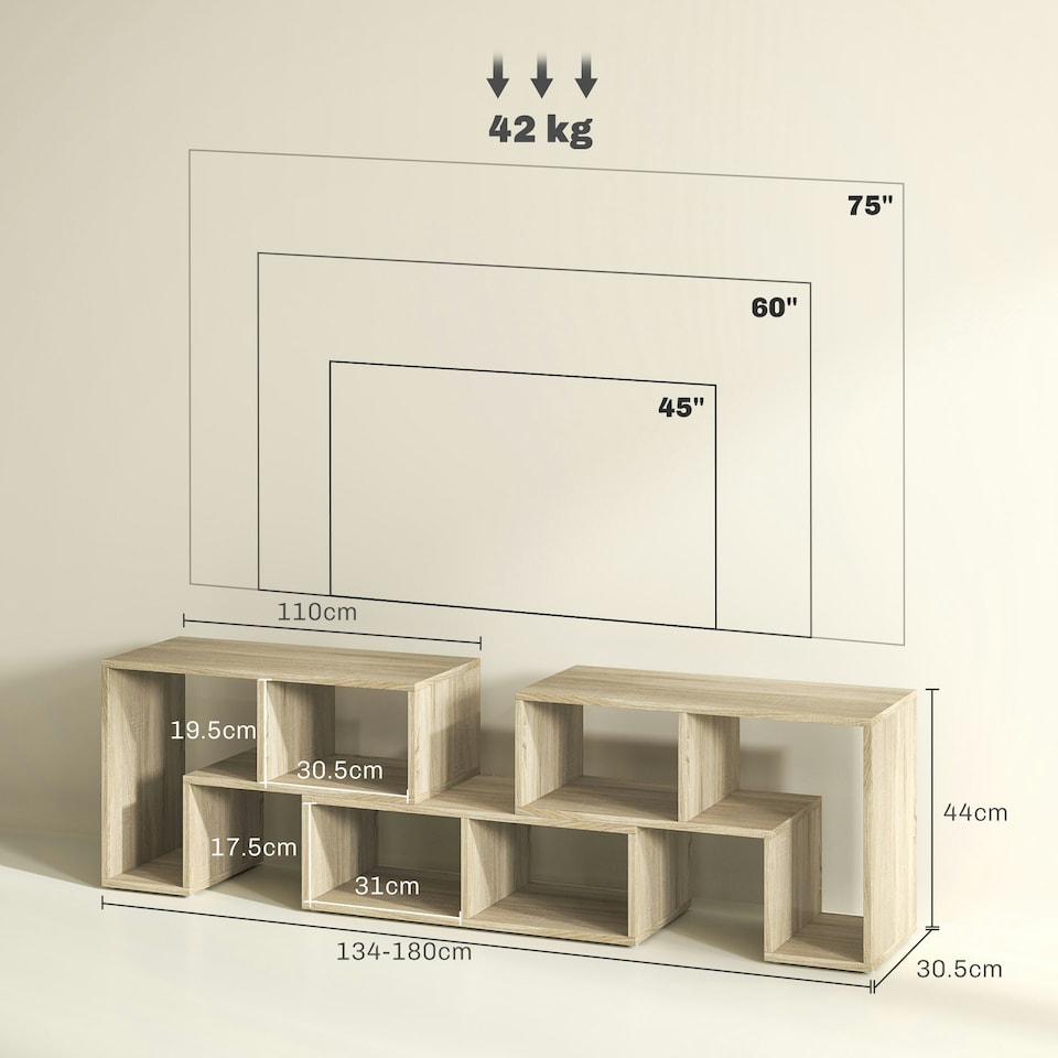 image 1 of HOMCOM TV Unit for TVs up to 75 Inches, Free Combination TV Stand, Grey