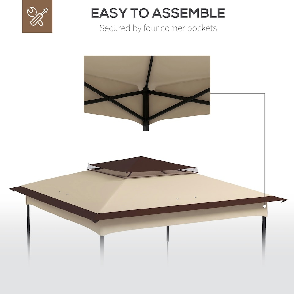image 1 of Outsunny 3.25mx3.25m 2-Tier Gazebo Cover Replacement, 30+ UV Protection, Beige