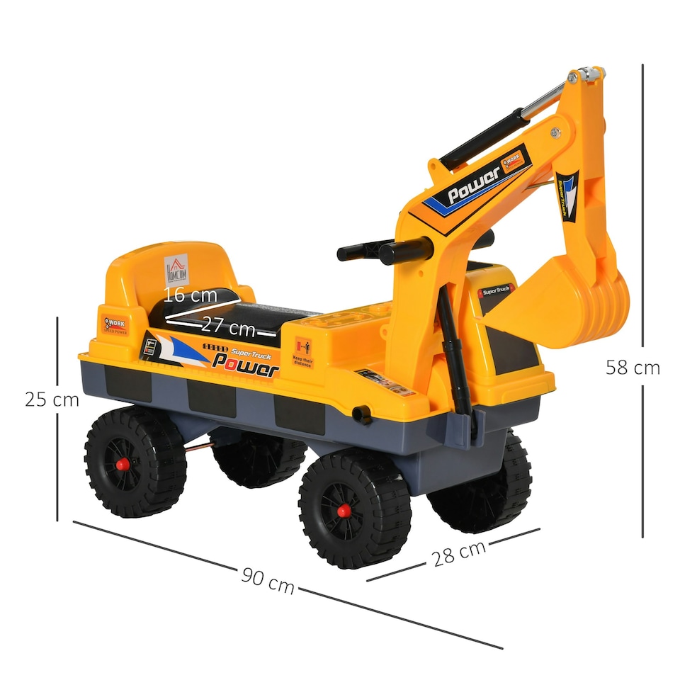 image 1 of HOMCOM No Power Ride on Excavator Digger Music Light for 2-3 Years Old Yellow