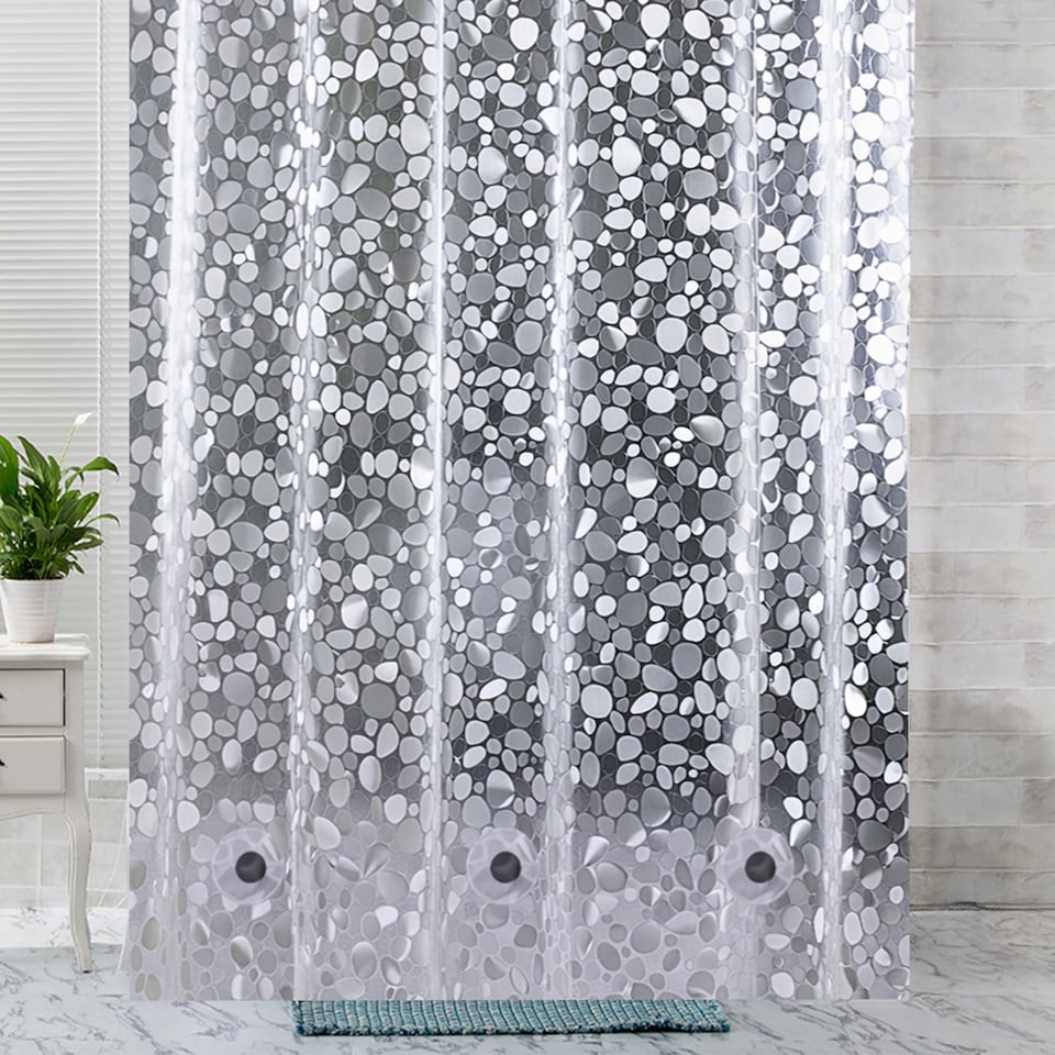 image 1 of PEVA Transparent Waterproof Shower Curtain with 12 Hooks - 180x200cm