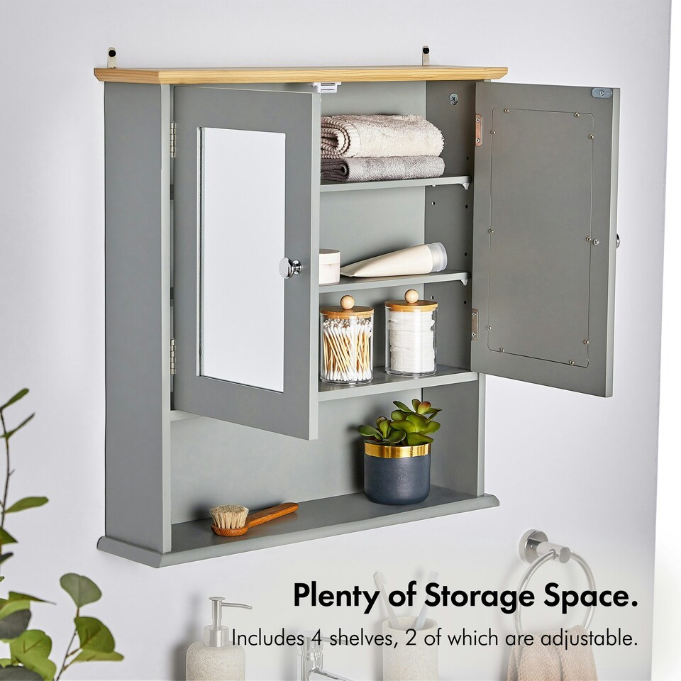 image 1 of VonHaus Shrewsbury Grey Bathroom Mirror Cabinet with Storage