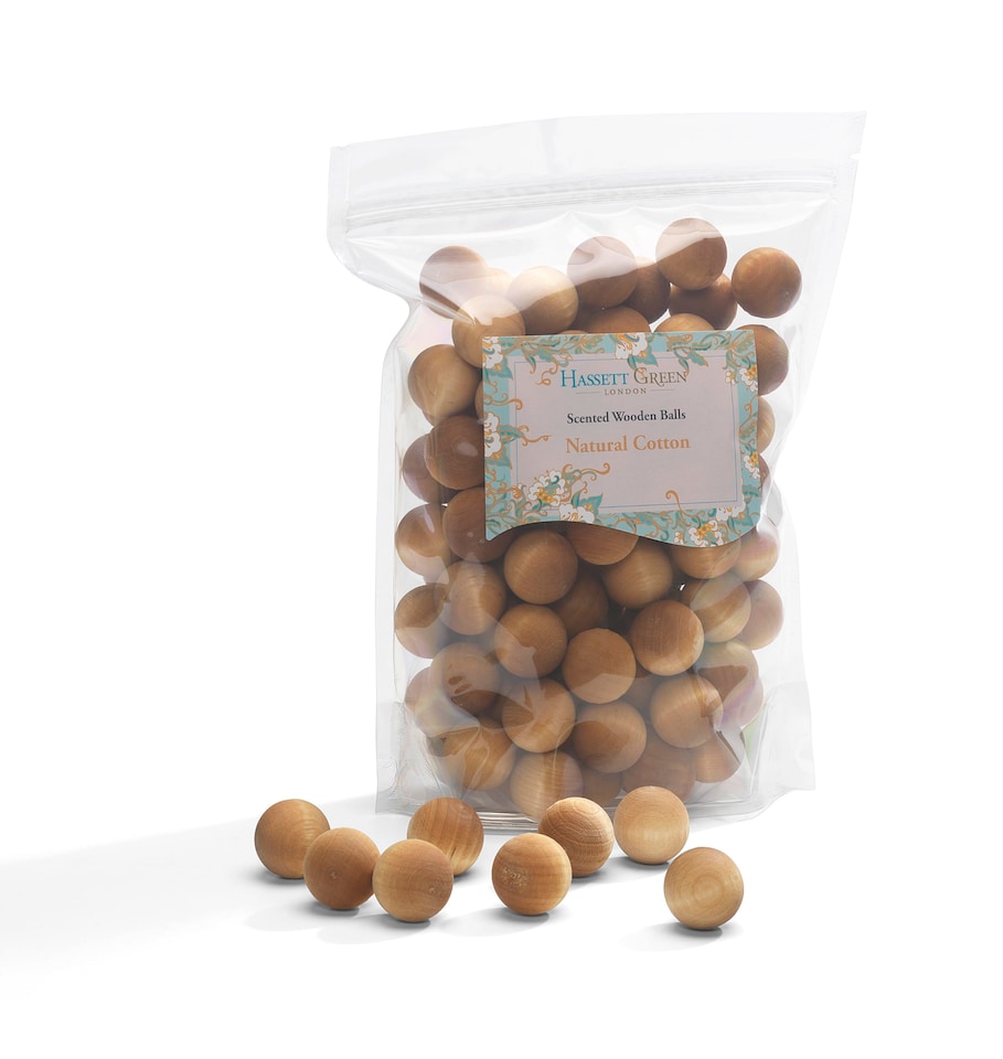 image 1 of Hassett Green London - Natural Cotton - Scented Wooden Balls Pack of 100 - Alternative to Pot Pourri, Diffusers, Sachets and Drawer Liners