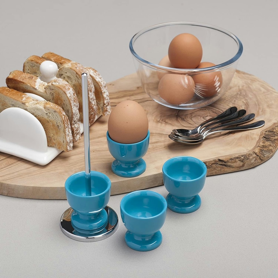 image 1 of Zeal Stack & Store Egg Cups Set with Chrome Stand, Set of 4, Aqua