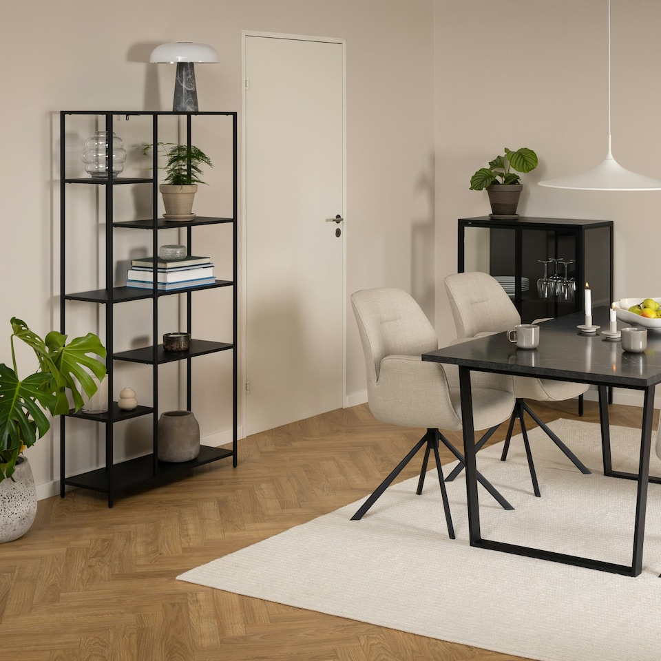 image 1 of Newcastle Asymmetrical Bookcase with 6 Shelves in Matt Black