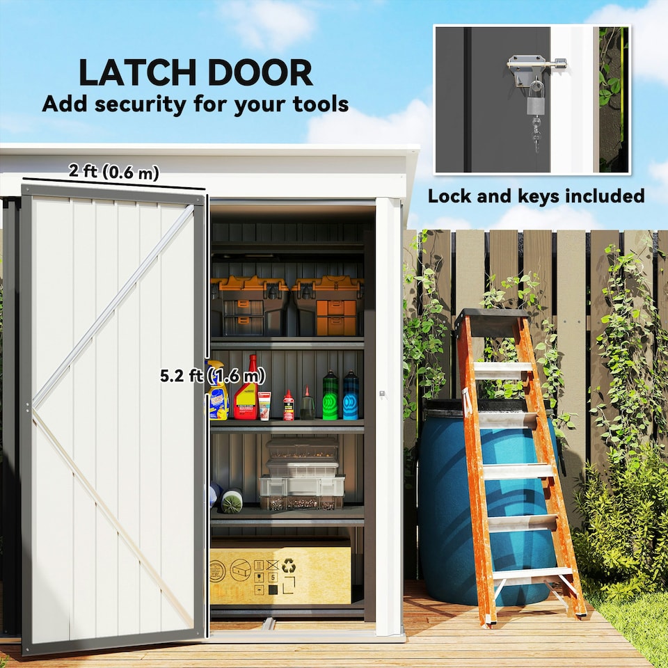 image 1 of Outsunny Steel Garden Shed, Small Lean-to Shed for Bike, 5x3 ft, Dark Grey