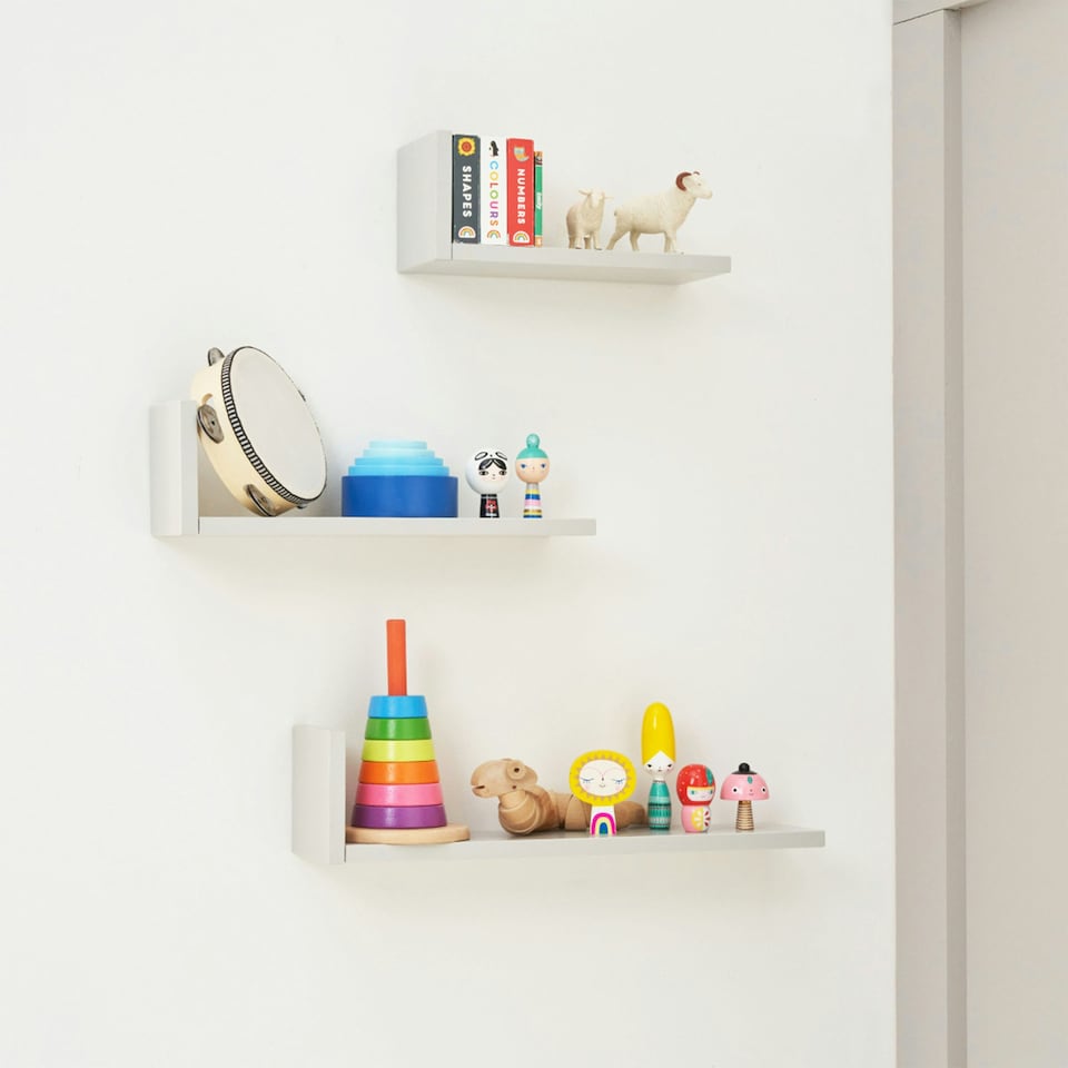 image 1 of Tutti Bambini Set of Three L-Shaped Wall Shelves - Dove Grey