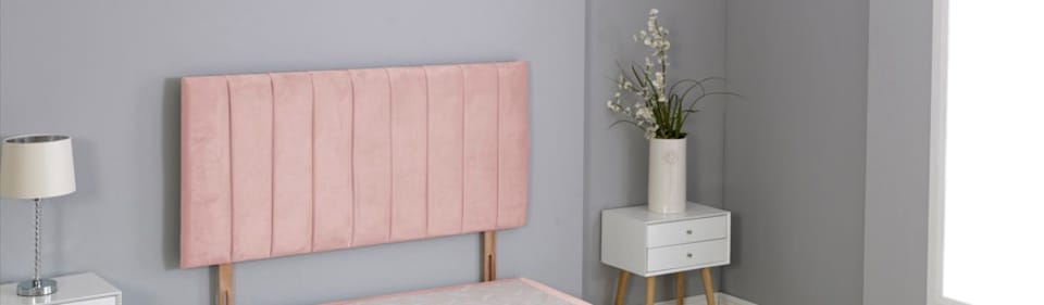 image 1 of Pink Plush Velvet 9 Panel Headboard | Pink | 4FT Small Double 20"inch Headboard