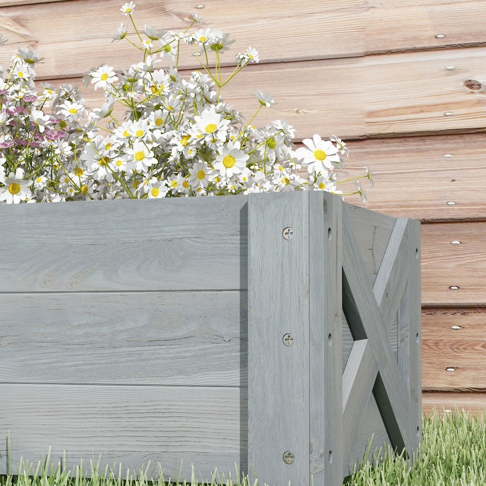 image 1 of (58L, 100 x 36.5 x 36 cm, Grey) Outsunny Wooden Garden Raised Bed Planter