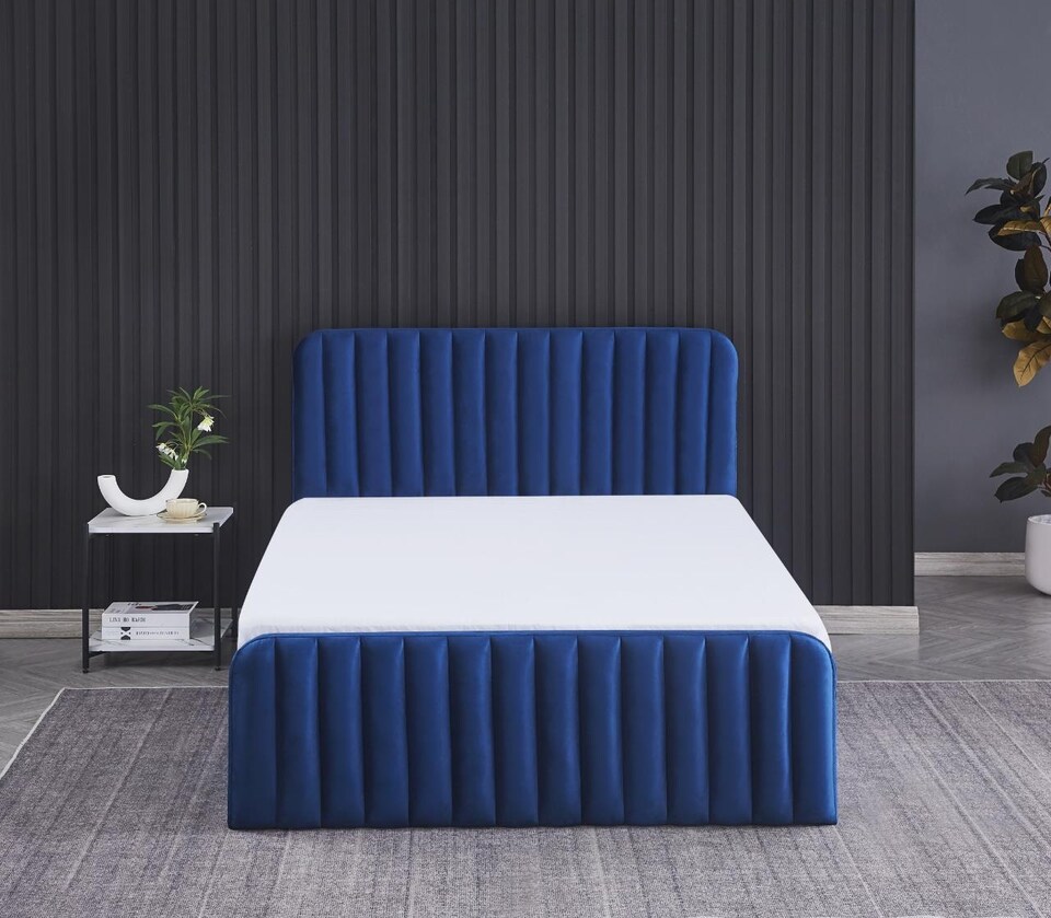 image 1 of Ottoman Gas Lift Storage Bed 4ft6 Double Blue Velvet Bedroom Furniture