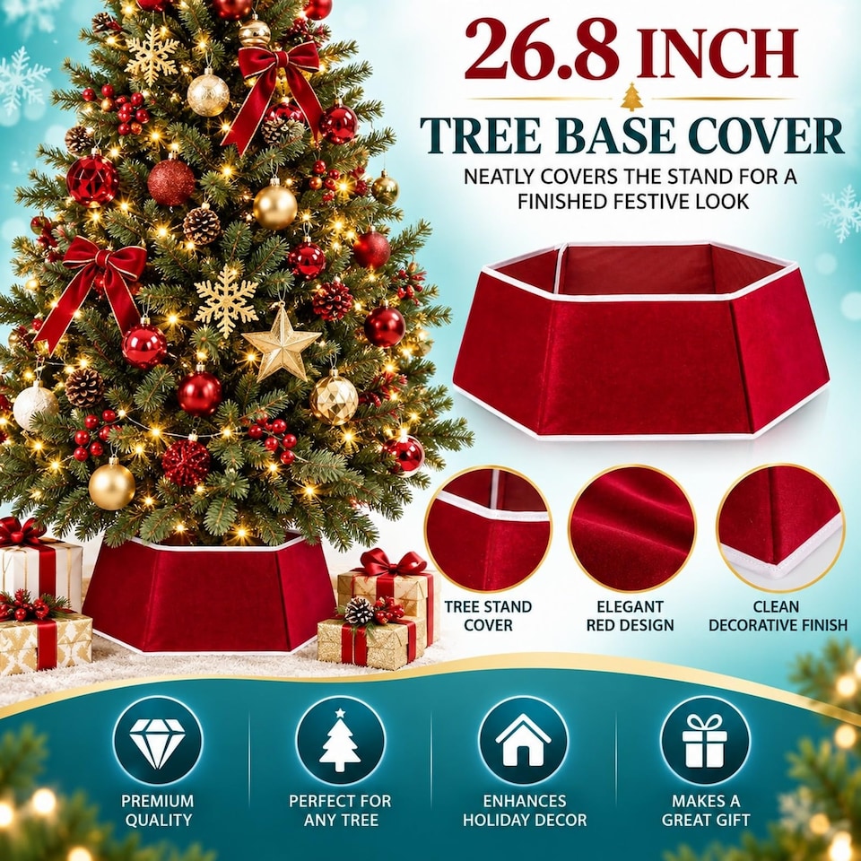 image 1 of 26.8 Inch Hexagonal Fabric Christmas Tree Collar for a Neat Festive Finish