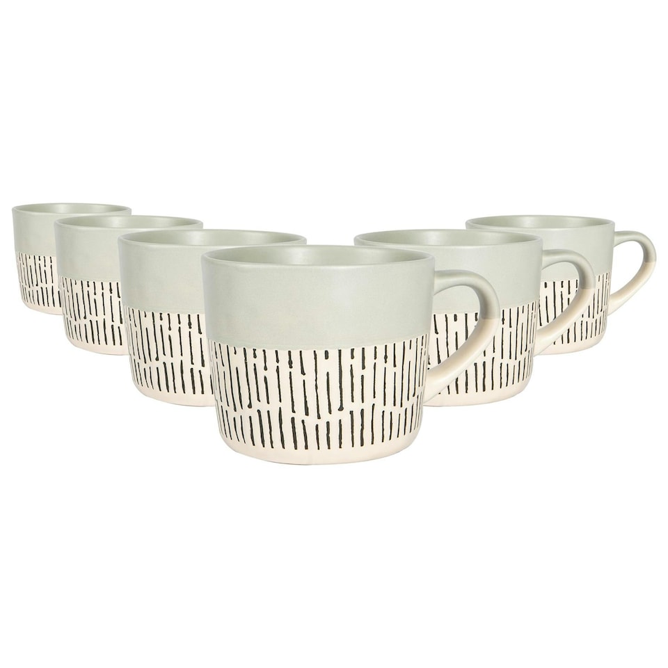 image 1 of Nicola Spring Ceramic Dipped Dash Coffee Mugs - 475ml - Grey - Pack of 6 Grey