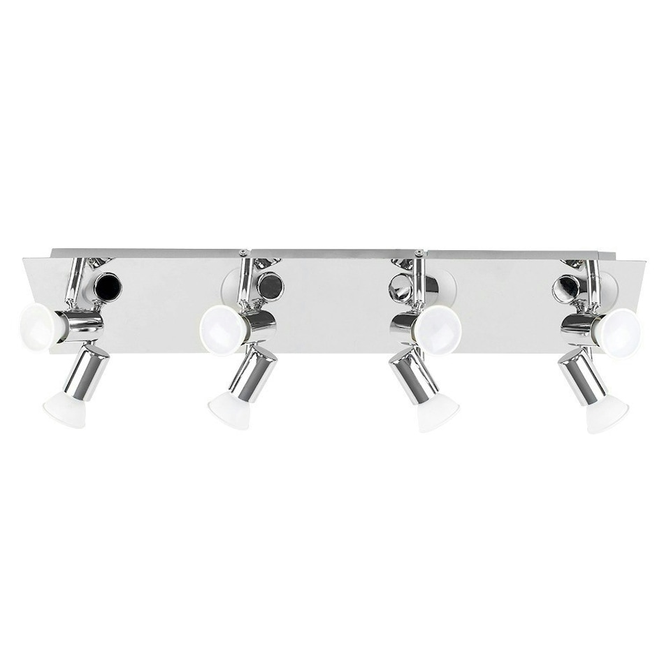 image 1 of ValueLights Large Rectangular Polished Chrome Plate 8 Way Adjustable Ceiling Spotlight - with 8 x 5W Cool White GU10 LED Bulbs Chrome