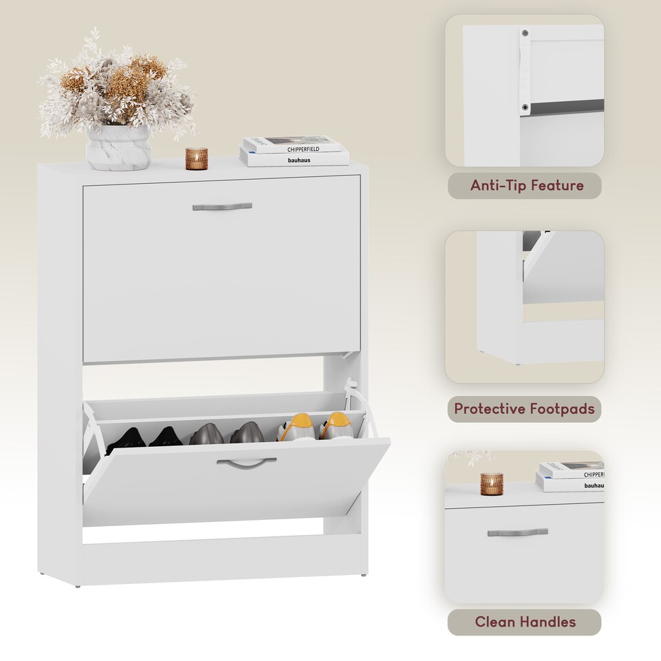 image 1 of Vida Designs 2 Drawer Shoe Cabinet Shoe Rack Storage Cupboard, White