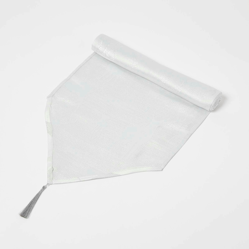 image 1 of Homescapes Silver Stag Christmas Table Runner - 33 x 182 cm | Silver | 1