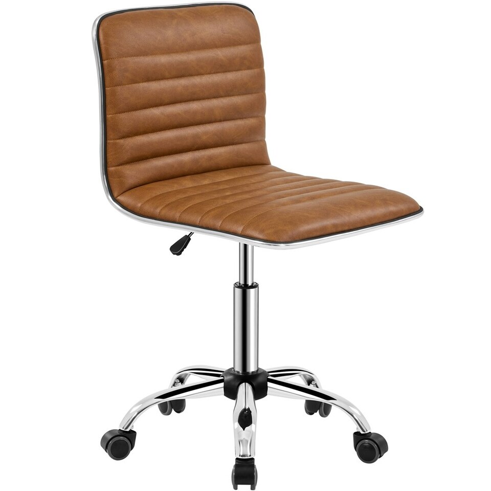 image 1 of Yaheetech PU Leather Low Back Armless Desk Chair Brown | Retro Brown