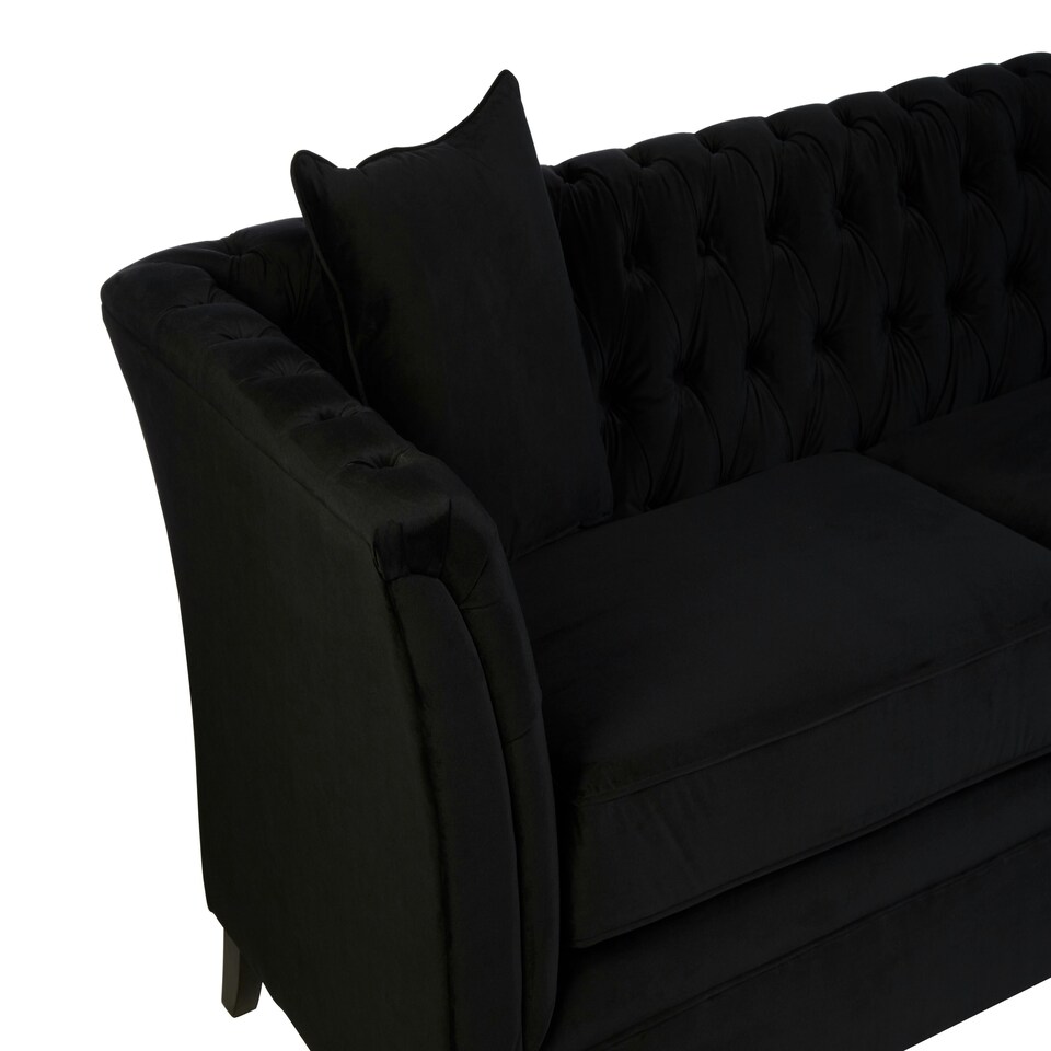 image 1 of 3 Seat Button Tufted Onyx Sofa,Settee With Wooden Legs,Chesterfield Sofa With Matching Cushions,Lounge Sofa Black