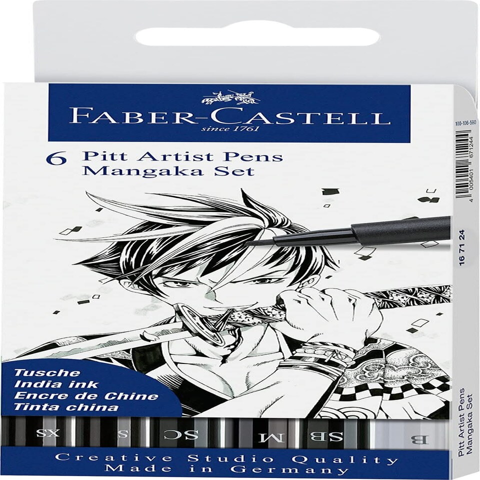 Pitt Artist Pen Manga - Wallet of 6 - Black - Faber-Castell - FC167124