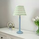 image 3 of ValueLights Bobbles Powder Blue Bobbin Table Lamp with Pink Aztec Pleated Shade