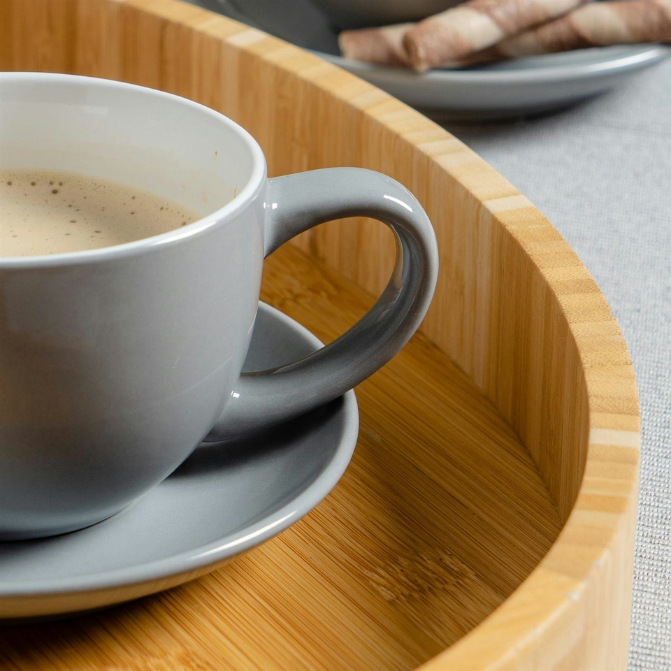 image 1 of Argon Tableware 12pc Coloured Cappuccino Cup & Saucer Set - 250ml - Grey/Yellow - Coffee Cup Latte Cup Drinking Cup