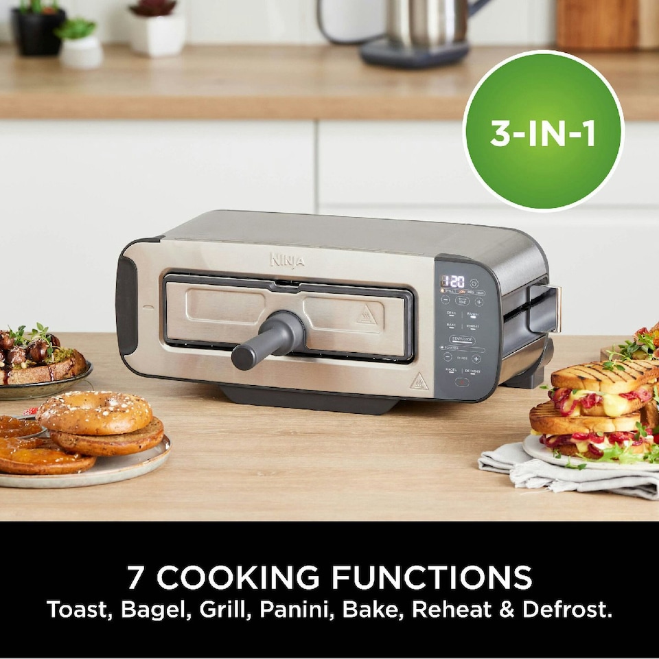 image 1 of Ninja Foodi 3in1 Toaster, Grill & Panini Press in Stainless Steel ST202UK Silver
