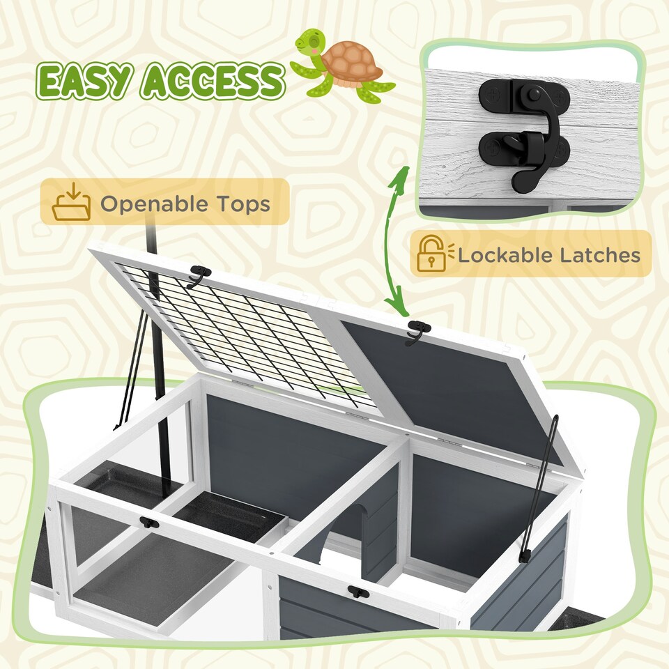 image 1 of PawHut Tortoise House, Wooden Tortoise Table w/ Lamp Holder - Grey