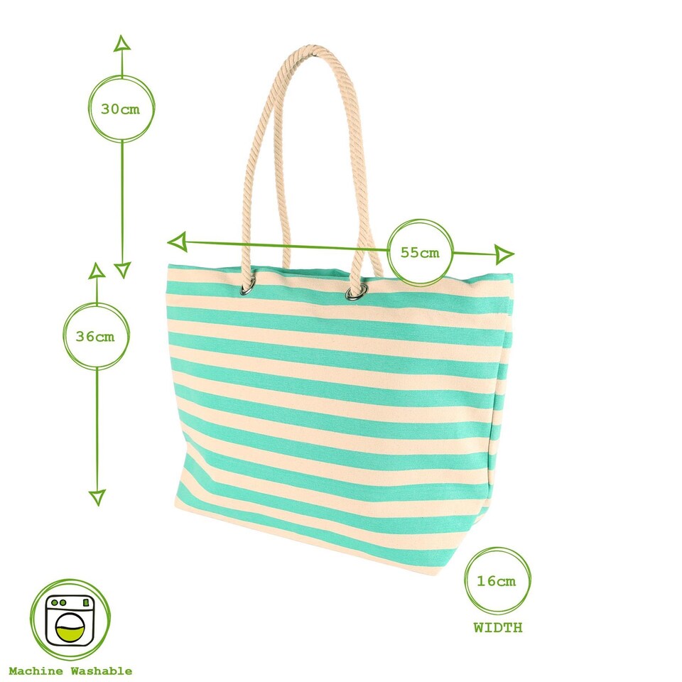 image 1 of Nicola Spring Large Striped Canvas Tote Beach Bag - 55cm x 36cm - Bubblegum | Pink | Bubblegum